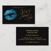 Kiss Proof Lips - Turquoise Glitter en Gold Visitekaartje (Voorkant / Achterkant)