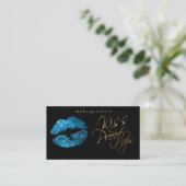 Kiss Proof Lips - Turquoise Glitter en Gold Visitekaartje (Staand voorkant)
