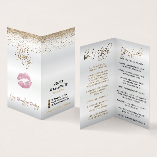 Kiss Proof Pink Lips en Gold Lip Instructies Visitekaartje (Binnen en buitenkant)