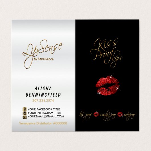 Kiss Proof Rode Lippen en Zwarte Instructies Visitekaartje (Buitenkant ongevouwen)