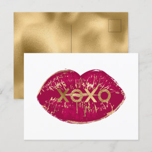 Kiss Red Lips Gold Glitter XOXO Briefkaart