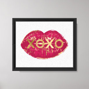 Kiss Red Lips Gold Glitter XOXO Canvas Afdruk