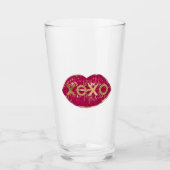 Kiss Red Lips Gold Glitter XOXO Glas (Voorkant)