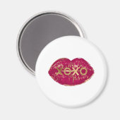 Kiss Red Lips Gold Glitter XOXO Magneet (Voorkant / Achterkant)