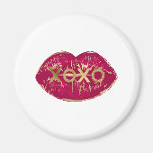 Kiss Red Lips Gold Glitter XOXO Magneet (Voorkant)