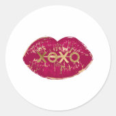 Kiss Red Lips Gold Glitter XOXO Ronde Sticker (Voorkant)