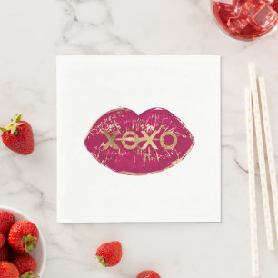 Kiss Red Lips Gold Glitter XOXO Servet