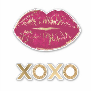 Kiss Red Lips Gold Glitter XOXO Sticker