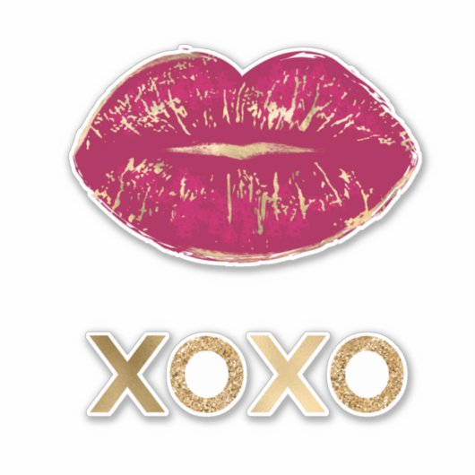 Kiss Red Lips Gold Glitter XOXO Sticker (Voorkant)