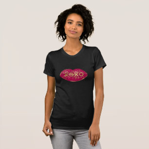 Kiss Red Lips Gold Glitter XOXO T-shirt