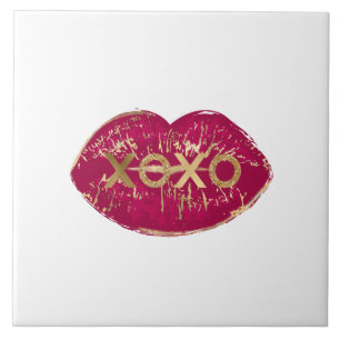 Kiss Red Lips Gold Glitter XOXO Tegeltje