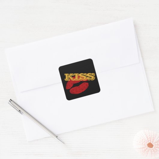 KISS sticker, Rode lippen - Liefde / Feest aangepa Vierkante Sticker (Envelop)