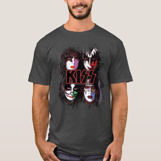 KISS the Band All Members Faces brush effect T-shirt (Voorkant)