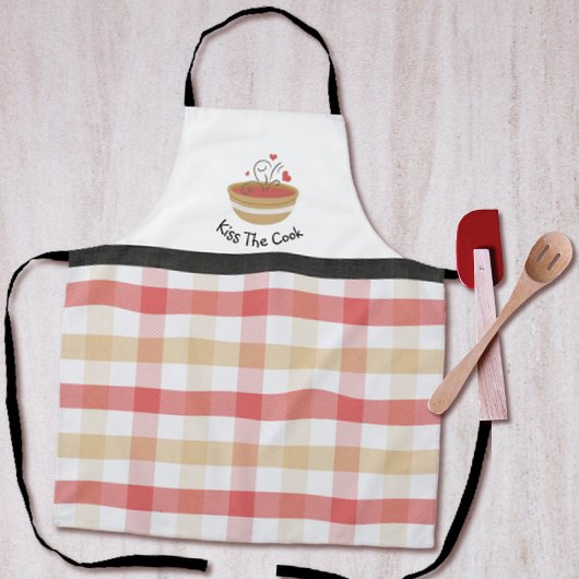 Kiss The Cook Cozy Kitchen Plaid Adult Apron Schort