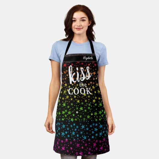 Kiss The Cook Food Chef Kitchen BBQ Baker Glitter Schort (Gedragen)