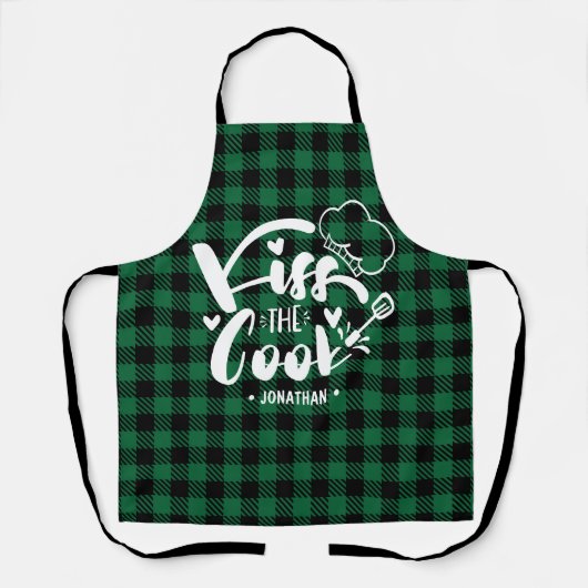 Kiss the Cook Funny Green Pset Kitchen Schort (Voorkant)