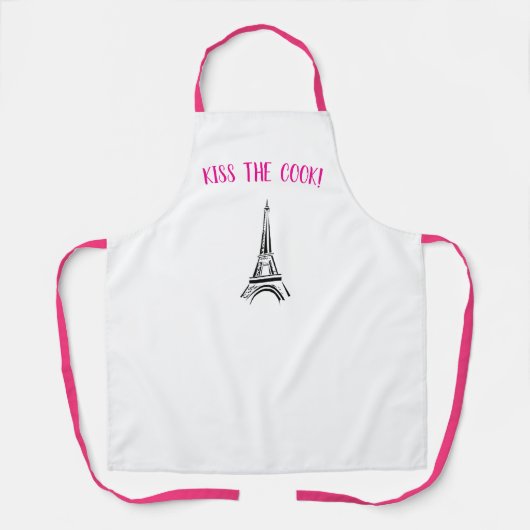 Kiss the cook Paris apron pink and black valentine Schort (Voorkant)