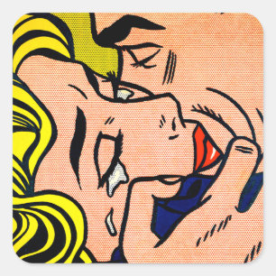 Kiss V - Lichtenstein - Pop Art Vierkante Sticker