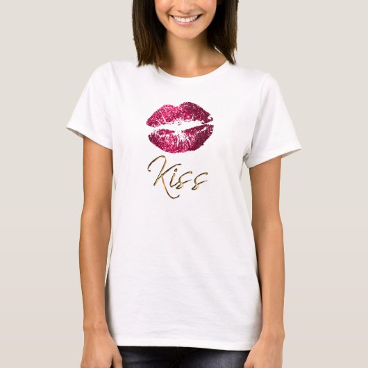 Kiss - warme roze glazen lips t-shirt (Voorkant)