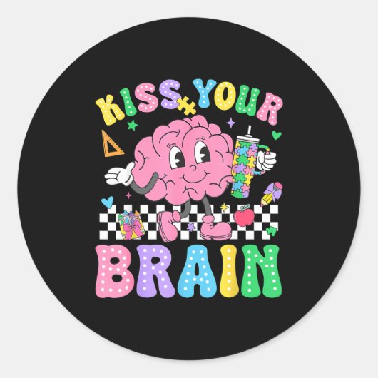 Kiss Your Brain Valentines Autism Awareness Teache Ronde Sticker (Voorkant)