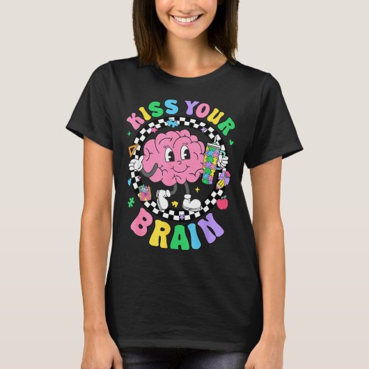 Kiss Your Brain Valentines Autism Awareness Teache T-shirt (Voorkant)