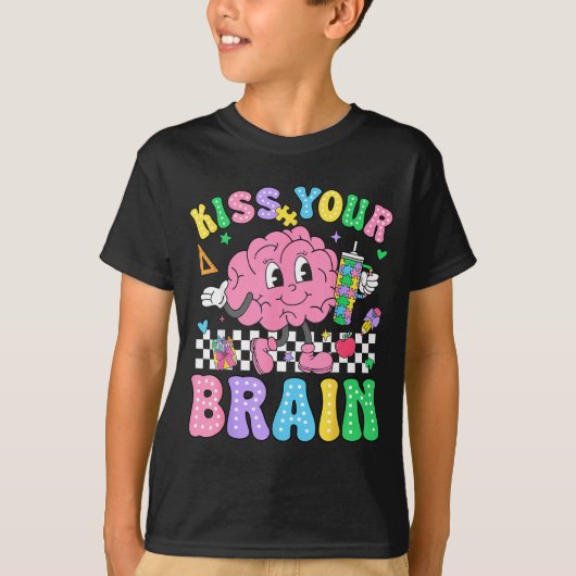 Kiss Your Brain Valentines Autism Awareness Teache T-shirt (Voorkant)