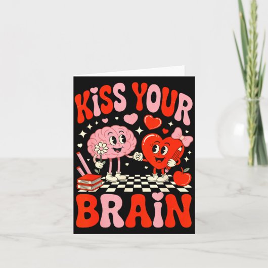 Kiss Your Brain Women Valentine's Day Retro School Kaart (Voorkant)