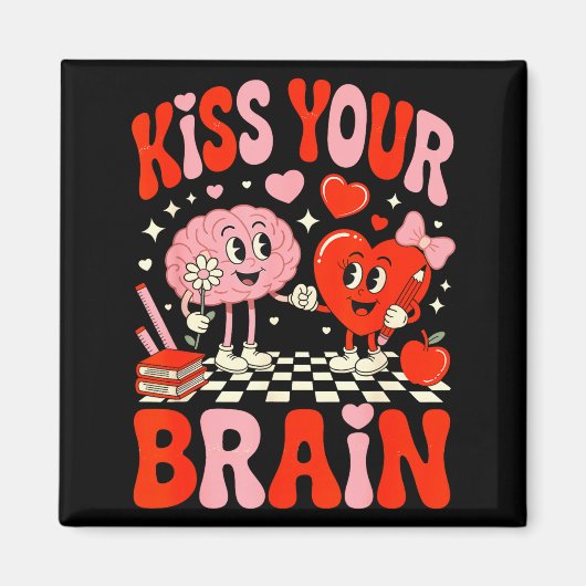Kiss Your Brain Women Valentine's Day Retro School Magneet (Voorkant)