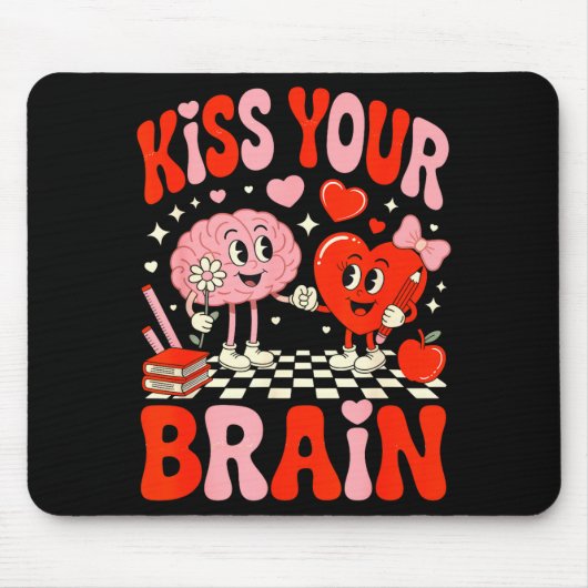 Kiss Your Brain Women Valentine's Day Retro School Muismat (Voorkant)
