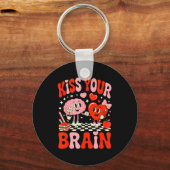 Kiss Your Brain Women Valentine's Day Retro School Sleutelhanger (Voorkant)