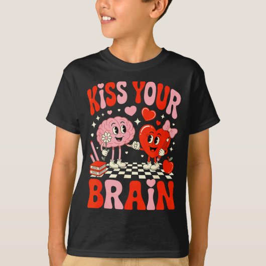 Kiss Your Brain Women Valentine's Day Retro School T-shirt (Voorkant)