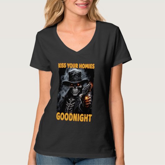 Kiss Your Homies Goodnight Cringe Skelet T-shirt (Voorkant)