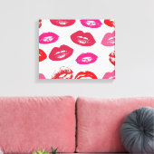 Kissbare lips (zogende lips, rode en roze lipstick canvas afdruk (Insitu (Woonkamer))