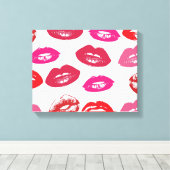 Kissbare lips (zogende lips, rode en roze lipstick canvas afdruk (Insitu (Houten vloer))