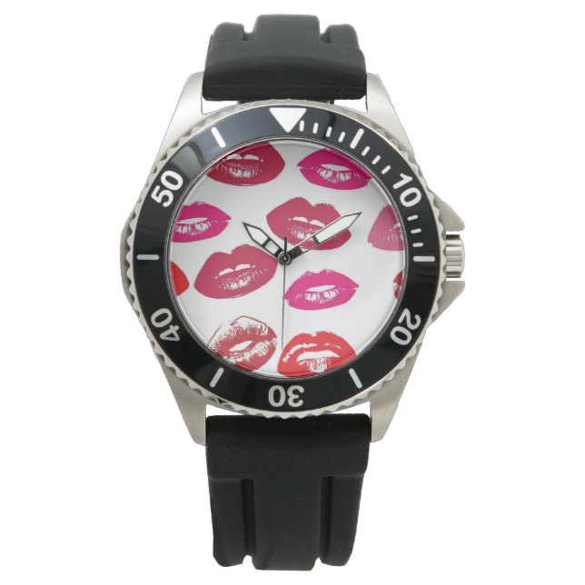 Kissbare lips (zogende lips, rode en roze lipstick horloge (Voorkant)
