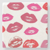 Kissbare lips (zogende lips, rode en roze lipstick stenen onderzetter (Voorkant)
