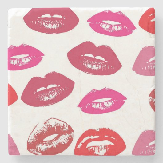 Kissbare lips (zogende lips, rode en roze lipstick stenen onderzetter (Voorkant)