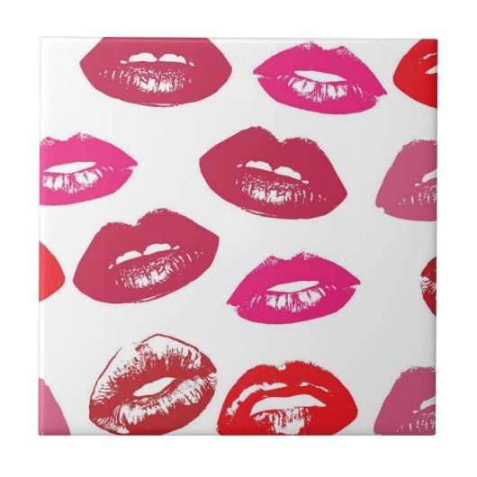 Kissbare lips (zogende lips, rode en roze lipstick tegeltje (Voorkant)
