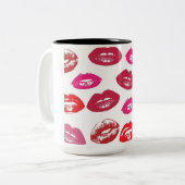 Kissbare lips (zogende lips, rode en roze lipstick tweekleurige koffiemok (Voorkant links)