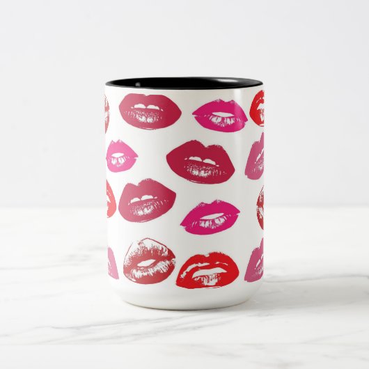 Kissbare lips (zogende lips, rode en roze lipstick tweekleurige koffiemok (Center)