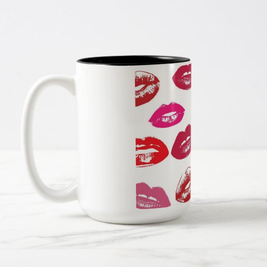 Kissbare lips (zogende lips, rode en roze lipstick tweekleurige koffiemok (Links)