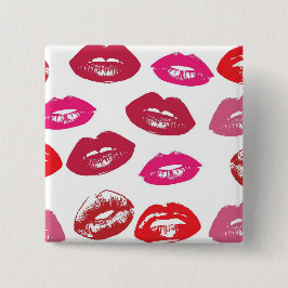 Kissbare lips (zogende lips, rode en roze lipstick vierkante button 5,1 cm