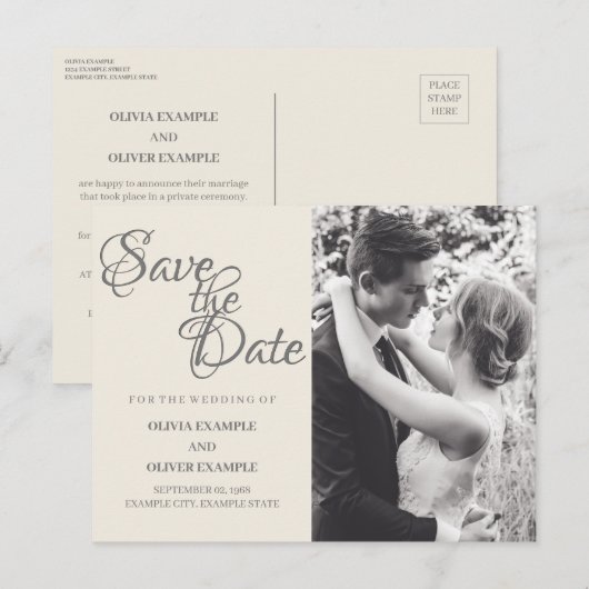 Kissend bruiloft in monochroom aankondigingskaart (Voorkant / Achterkant)