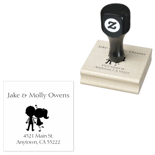 Kissend Couple Silhouette gepersonaliseerd Rubberstempel (Gestempeld)