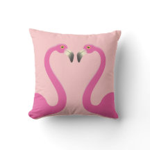 Kissend Flamingos Coral Outdoor Pillow