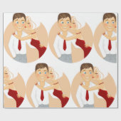 Kissend paar-omslagpapier cadeaupapier (Vlak)