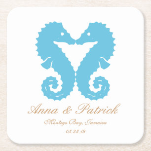 Kissend Seapaarden-Destination Beach Wedding Favor Kartonnen Onderzetters