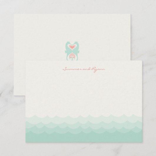 Kissend Seapaarden Hearts Beach Weddenschap Bedank Bedankkaart (Voorkant / Achterkant)