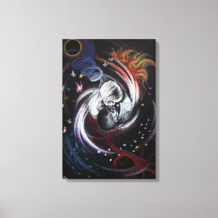Kissend stel Yin Yang Love Surreal-tekenkunst Canvas Afdruk