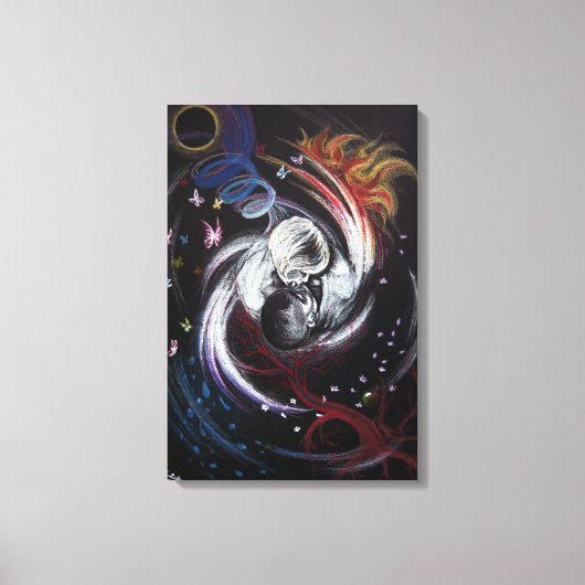 Kissend stel Yin Yang Love Surreal-tekenkunst Canvas Afdruk (Voorkant)